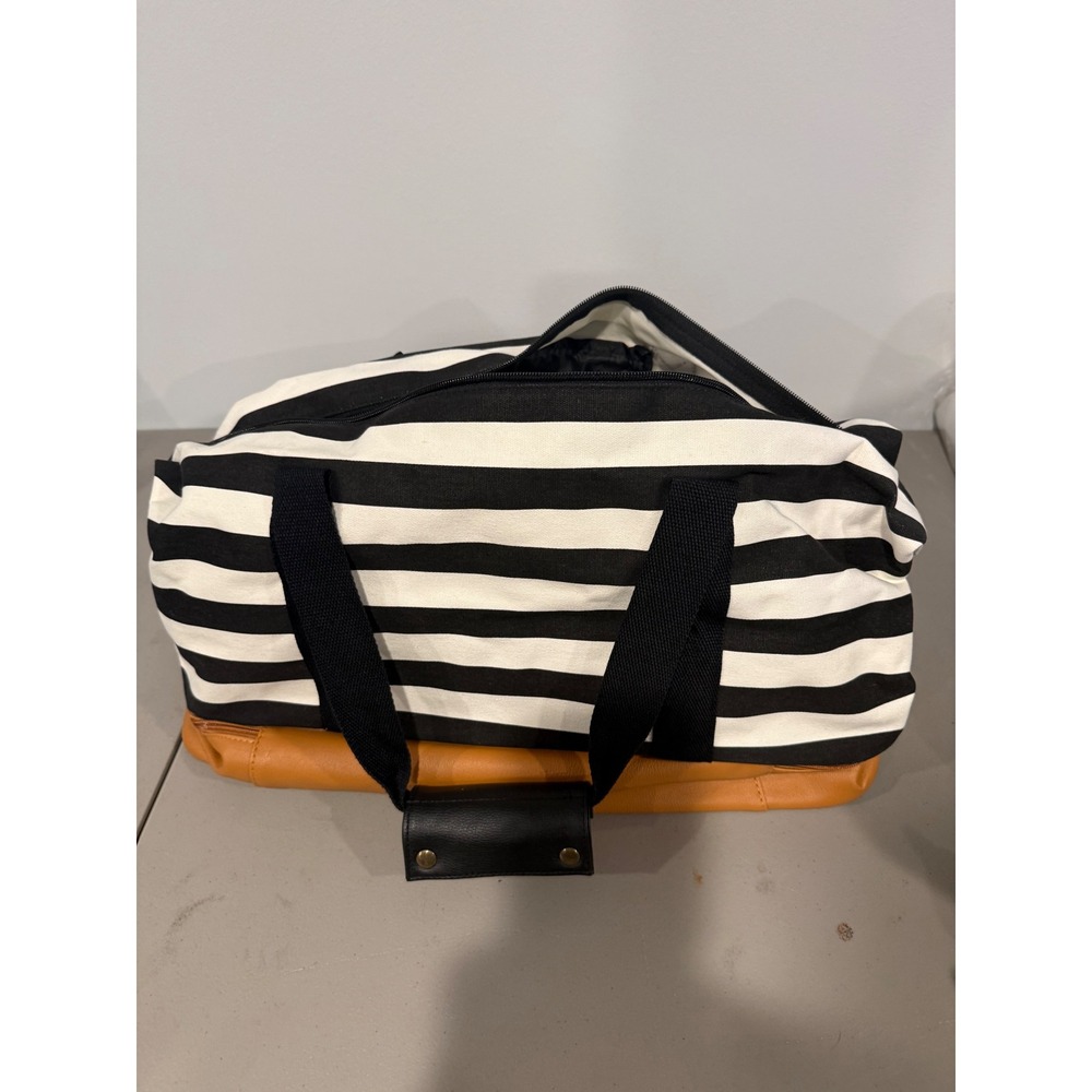DSW Duffle Bag Women Large Black White Striped Coastal Preppy Shoe Compartment